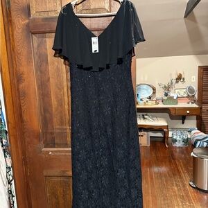 Black Maxi Dress with Short Fluttery Sleeves